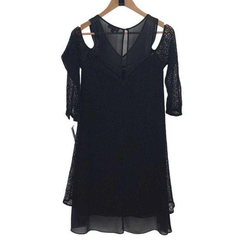 Tahari Arthur S. Levine Womens V-Neck Cold-Shoulder Lace Overlay Susan Dress Bla - Picture 3 of 11